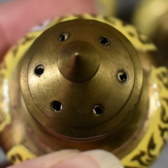 Vintage Brass Krishna Salt and Pepper Shaker with Toothpick Holder Set - Picture 9 of 15